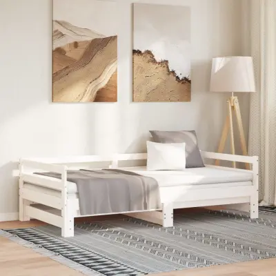 The Living Store Izvlečna dnevna postelja bela 80x200 cm trdna borovina - Dnevna Postelja