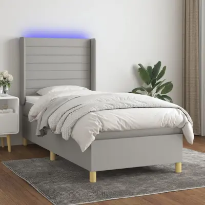 The Living Store Box spring postelja z vzmetnico LED svetlo siva 90x190 cm blago - Box Spring Postelja