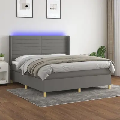 The Living Store Box spring postelja z vzmetnico LED temno siva 180x200 cm blago - Box Spring Postelja