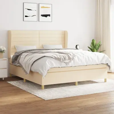 The Living Store Box spring postelja z vzmetnico krem 180x200 cm blago - Box Spring Postelja