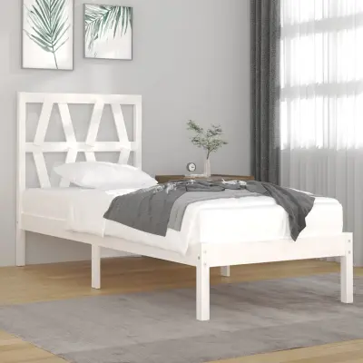 The Living Store Posteljni okvir bel iz trdne borovine 90x190 cm - Posteljni Okvir