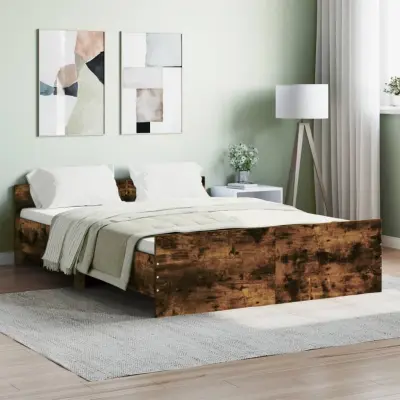 The Living Store Posteljni okvir z vzglavjem in vznožjem dim. hrast 135x190 cm - Posteljni Okvir