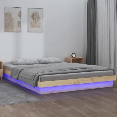 The Living Store LED posteljni okvir 120x200 cm trden les - Posteljni Okvir