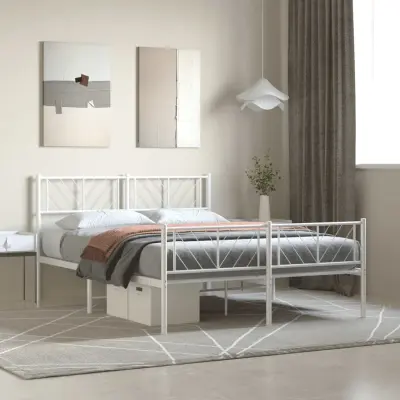 The Living Store Kovinski posteljni okvir z vzglavjem in vznožjem bel 150x200 cm - Kovinski Posteljni Okvir