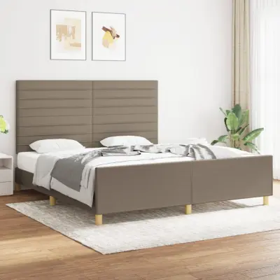 The Living Store Posteljni okvir z vzglavjem taupe 180x200 cm blago - Posteljni Okvir Z Vzglavjem
