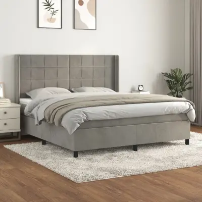 The Living Store Box spring postelja z vzmetnico svetlo siva 160x200 cm žamet - Box Spring Postelja