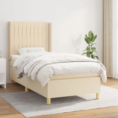 The Living Store Box spring postelja z vzmetnico krem 100x200 cm blago - Box Spring Postelja