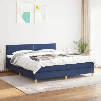The Living Store Box spring postelja z vzmetnico modra 180x200 cm blago - Box Spring Postelja