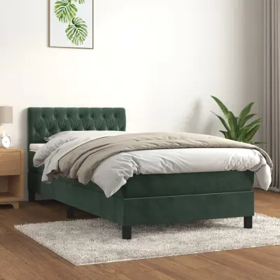 The Living Store Box spring postelja z vzmetnico temno zelena 90x200 cm žamet - Box Spring Postelja
