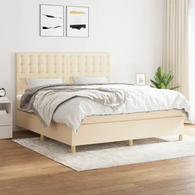 The Living Store Box spring postelja z vzmetnico krem 160x200 cm blago - Box Spring Postelja