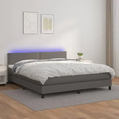 The Living Store Box spring postelja z vzmetnico LED siva 180x200cm umetno usnje - Box Spring Postelja