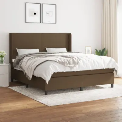 The Living Store Box spring postelja z vzmetnico temno rjava 180x200 cm blago - Box Spring Postelja