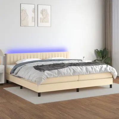The Living Store Box spring postelja z vzmetnico LED krem 200x200 cm blago - Box Spring Postelja