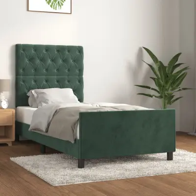 The Living Store Posteljni okvir z vzglavjem temno zelen 80x200 cm žamet - Posteljni Okvir Z Vzglavjem