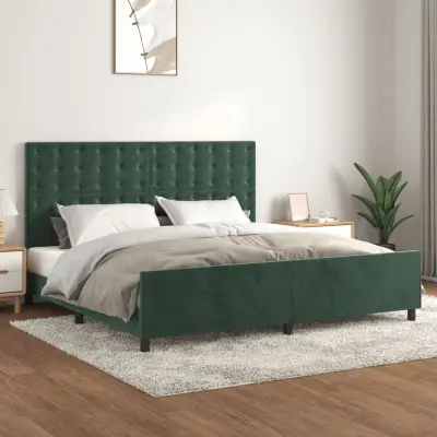 The Living Store Posteljni okvir z vzglavjem temno zelen 200x200 cm žamet - Posteljni Okvir Z Vzglavjem