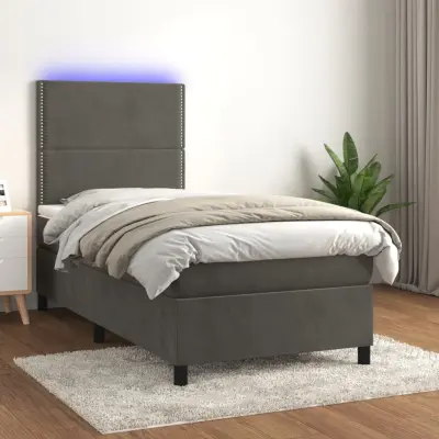 The Living Store Box spring postelja z vzmetnico LED temno siva 90x190 cm žamet - Box Spring Postelja