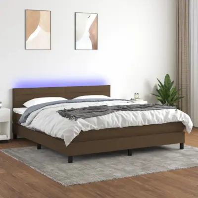 The Living Store Box spring postelja z vzmetnico LED temno rjava 160x200cm blago - Box Spring Postelja
