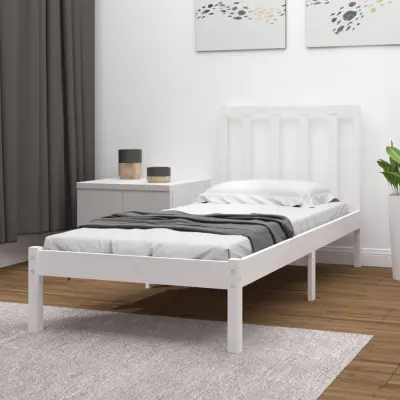 The Living Store Posteljni okvir bel iz trdne borovine 90x190 cm - Posteljni Okvir