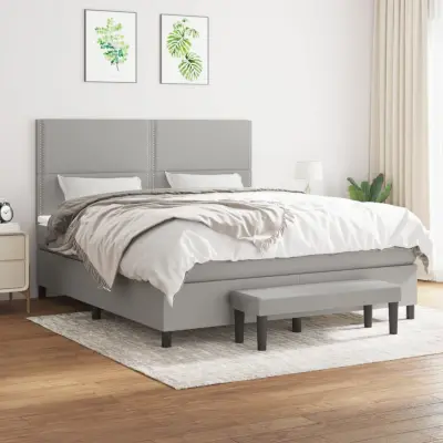 The Living Store Box spring postelja z vzmetnico svetlo siva 160x200 cm žamet - Box Spring Postelja