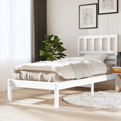 The Living Store Posteljni okvir brez vzmetnice bel 75x190 cm trdna borovina - Posteljni Okvir