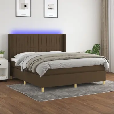 The Living Store Box spring postelja z vzmetnico LED temno rjava 180x200cm blago - Box Spring Postelja