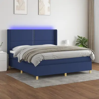 The Living Store Box spring postelja z vzmetnico LED modra 180x200 cm blago - Box Spring Postelja