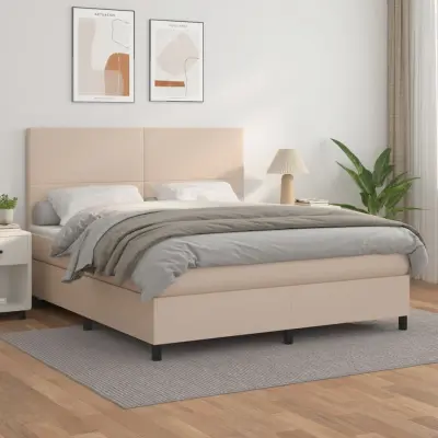 The Living Store Box spring postelja z vzmetnico kapučino 180x200cm umetno usnje - Box Spring Postelja