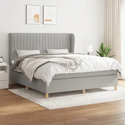 The Living Store Box spring postelja z vzmetnico svetlo siva 160x200 cm žamet - Box Spring Postelja