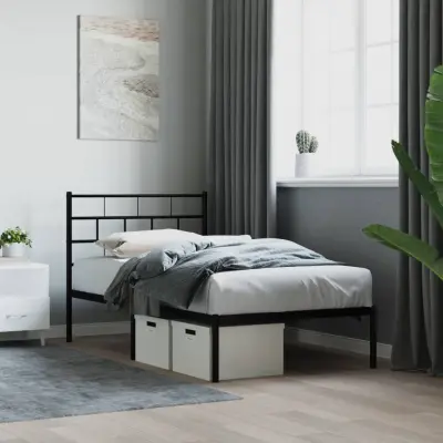 The Living Store Kovinski posteljni okvir z vzglavjem črn 100x190 cm - Kovinski Posteljni Okvir