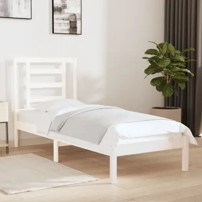 The Living Store Posteljni okvir bel iz trdnega lesa 75x190 cm - Posteljni Okvir