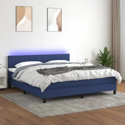 The Living Store Box spring postelja z vzmetnico LED modra 160x200 cm blago - Box Spring Postelja