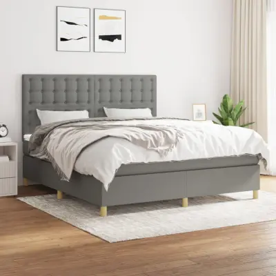 The Living Store Box spring postelja z vzmetnico temno siva 160x200 cm blago - Box Spring Postelja