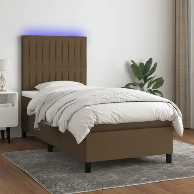 The Living Store Box spring postelja z vzmetnico LED temno rjava 90x190 cm blago - Box Spring Postelja