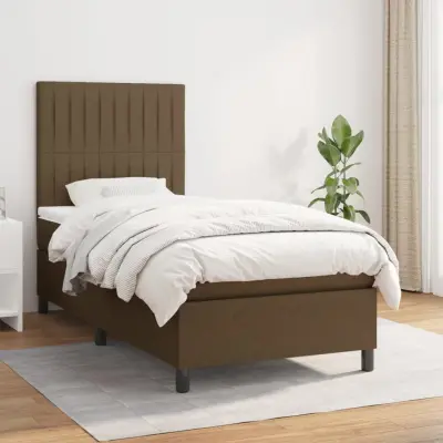 The Living Store Box spring postelja z vzmetnico temno rjav 90x190 cm blago - Box Spring Postelja