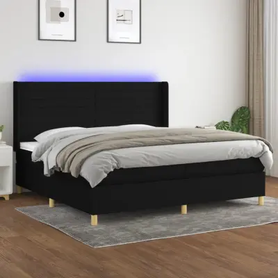 The Living Store Box spring postelja z vzmetnico LED črna 200x200 cm blago - Box Spring Postelja