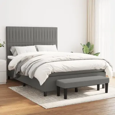 The Living Store Box spring postelja z vzmetnico temno siva 140x200 cm blago - Box Spring Postelja