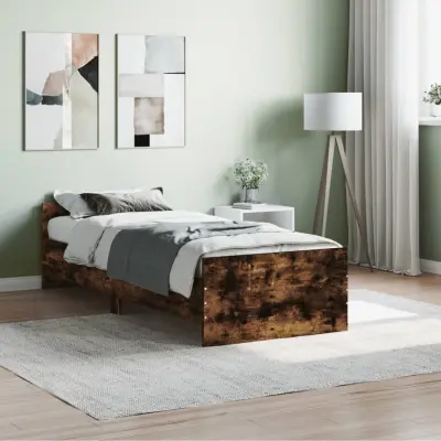 The Living Store Posteljni okvir dimljen hrast 75x190 cm inženirski les - Posteljni Okvir