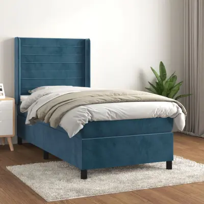 The Living Store Box spring postelja z vzmetnico temno modra 80x200 cm žamet - Box Spring Postelja