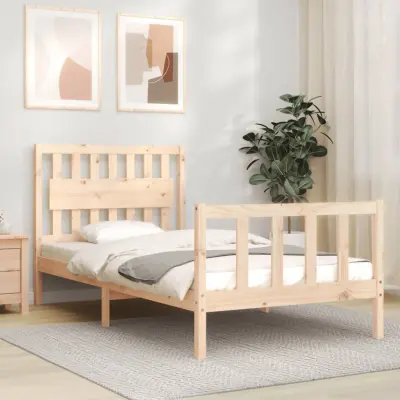 The Living Store Posteljni okvir z vzglavjem 100x200 cm trden les - Posteljni Okvir