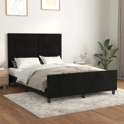 The Living Store Posteljni okvir z vzglavjem črn 140x190 cm žamet - Posteljni Okvir Z Vzglavjem
