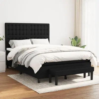The Living Store Box spring postelja z vzmetnico črna 140x200 cm blago - Box Spring Postelja