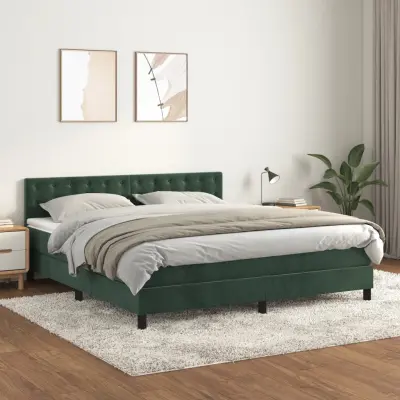 The Living Store Box spring postelja z vzmetnico temno zelena 160x200 cm žamet - Box Spring Postelja