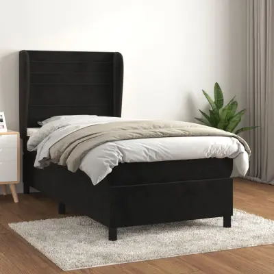 The Living Store Box spring postelja z vzmetnico črna 100x200 cm žamet - Box Spring Postelja