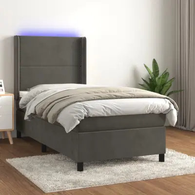 The Living Store Box spring postelja z vzmetnico LED temno siva 90x200 cm žamet - Box Spring Postelja