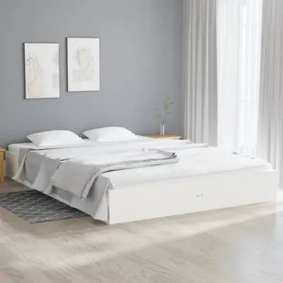 The Living Store Posteljni okvir bel iz trdnega lesa 180x200 cm - Posteljni Okvir