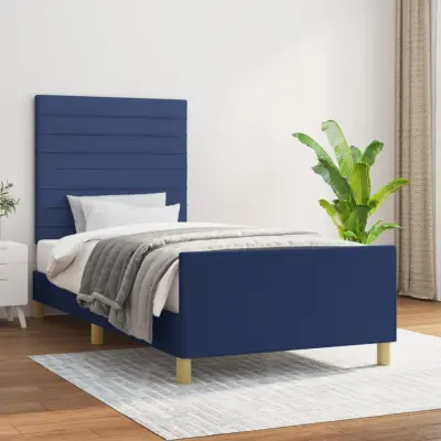 The Living Store Posteljni okvir z vzglavjem moder 80x200 cm blago - Posteljni Okvir Z Vzglavjem