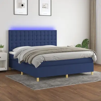 The Living Store Box spring postelja z vzmetnico LED modra 160x200 cm blago - Box Spring Postelja