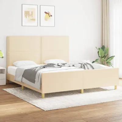 The Living Store Posteljni okvir z vzglavjem krem 180x200 cm blago - Posteljni Okvir Z Vzglavjem