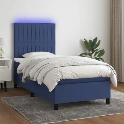 The Living Store Box spring postelja z vzmetnico LED modra 80x200 cm blago - Box Spring Postelja