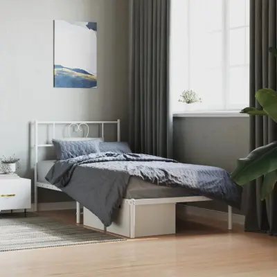 The Living Store Kovinski posteljni okvir z vzglavjem bel 107x203 cm - Posteljni Okvir